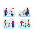 family outdoor activities types flat set vector image