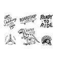set of skateboarding labels logo skater dinosaur vector image vector image