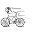 cartoon of man with helmet riding fast on bicycle vector image