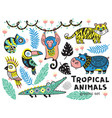 set of tropical animals with crocodile tiger vector image