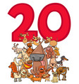 number twenty and cartoon dogs group vector image vector image