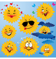set of cute cartoons sun with different express vector image