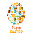 happy easter greeting card with holiday items vector image