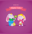 beautiful hares one gives flowers to another vector image