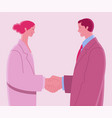 two young business people shaking hands vector image vector image