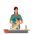 veterinarian with dog on white background vector image vector image