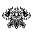 firefighter with axes in flame vector image