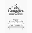 set camp logo with campfire and family trailer vector image