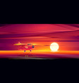 small airplane at sunset ocean cartoon landscape vector image