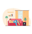adorable smiling young girl lying on cozy sofa vector image vector image