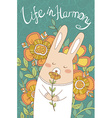 bunny card with cute hand drawn flowers vector image