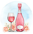 watercolor hand drawn elegant bottle and wine vector image vector image