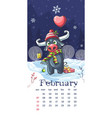 2021 calendar february funny cartoon bull vector image