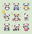 cute panda kawaii character sticker set vector image
