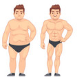cartoon muscular and fat man guy before and after vector image vector image
