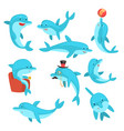 cute dolphins set cartoon sea animal characters vector image