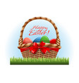 easter eggs in the wooden basket and red bow vector image vector image