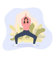 happy women stand on floor and meditating in yoga vector image