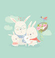 happy cartoon rabbits family vector image