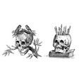 human skull with birds and pencils retro old vector image vector image