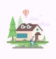 landscape with a house - modern flat design style vector image