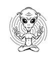 little green alien meditating yoga showing vector image vector image
