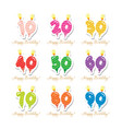 birthday anniversary set candles colorful numbers vector image