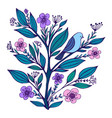 blue bird sits on a flowering branch with flowered vector image vector image