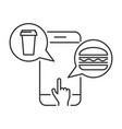 order food online via mobile phone linear icon vector image