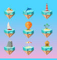 tropical island symbols polygonal icons set vector image