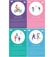 people in park girl riding bike boy play ball vector image