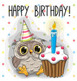 Greeting card cute cartoon owl Royalty Free Vector Image