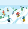with young people at mountain resort skiing vector image