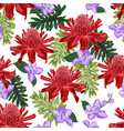 red torch ginger seamless pattern with purple vector image