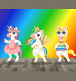 cartoon unicorns on rainbow gradient background vector image