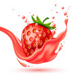 realistic red strawberry juice splash vector image