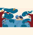 birds on trees flat cartoon vector image vector image