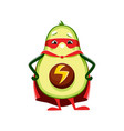 cartoon avocado superhero with lightning sign vector image vector image