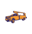 cherry picker mobile lift truck woodcut vector image