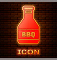 glowing neon ketchup bottle icon isolated on brick vector image