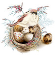 easter background with realistic bird nest eggs vector image vector image