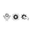 set mystical logos with sun the hand holds vector image vector image