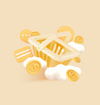 3d render realistic shopping cart clouds and gold vector image vector image