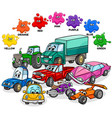 basic colors with cars and transport characters vector image