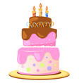pink birthday cake with chocolate dripping vector image