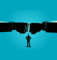 businessman watching two giant fist clashed vector image vector image