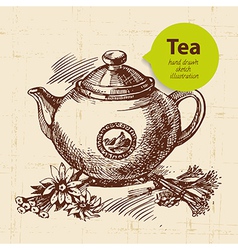 Hand drawn sketch tea set Royalty Free Vector Image