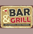 bar and grill retro tin sign design vector image vector image