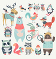 christmas set with cute animals hand drawn style vector image vector image
