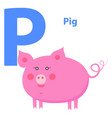 cute pink pig on alphabet icon character p drawn vector image vector image